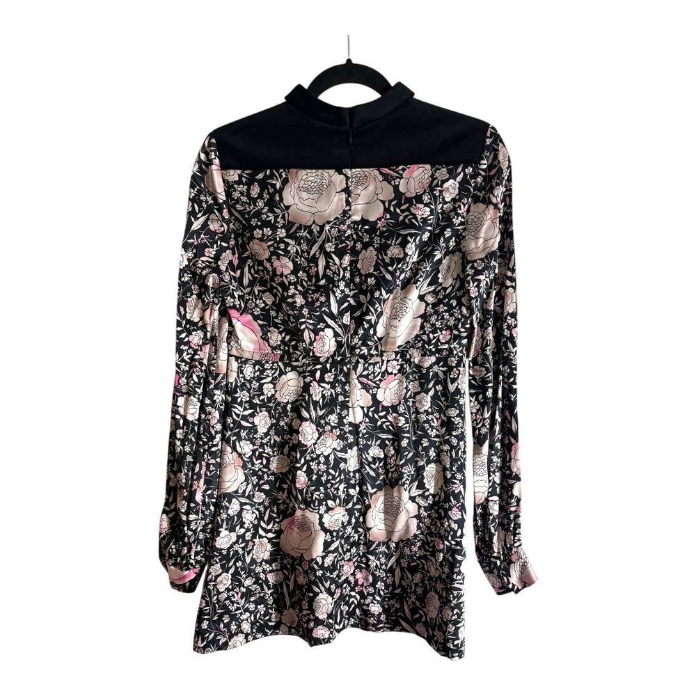 Jill Stuart Camilla Floral Print Mini Dress Velvet Trim and Cut Out Mock Neck  2 - Picture 5 of 10